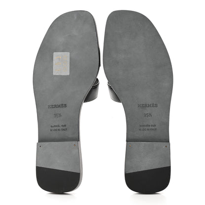 Hermes Box Calfskin Oran Sandals 35.5 Black 5 of 10