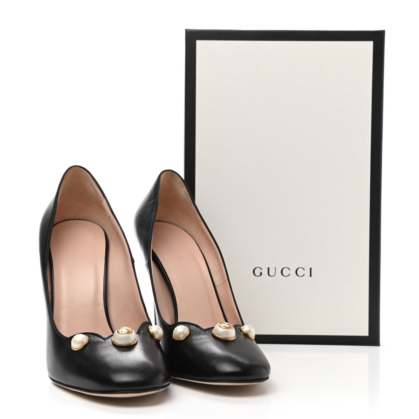 Calfskin Pearl Embellished Pumps 40 Black