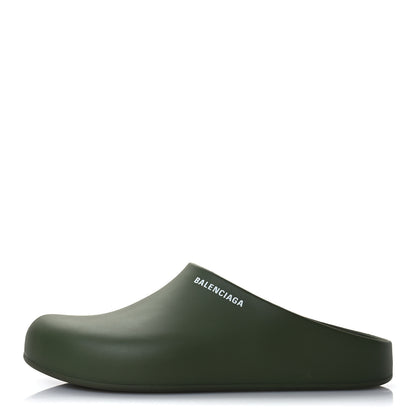 Balenciaga Rubber Logo Mens Pool Closed Slide Sandals 43 Kaki White 1 of 8
