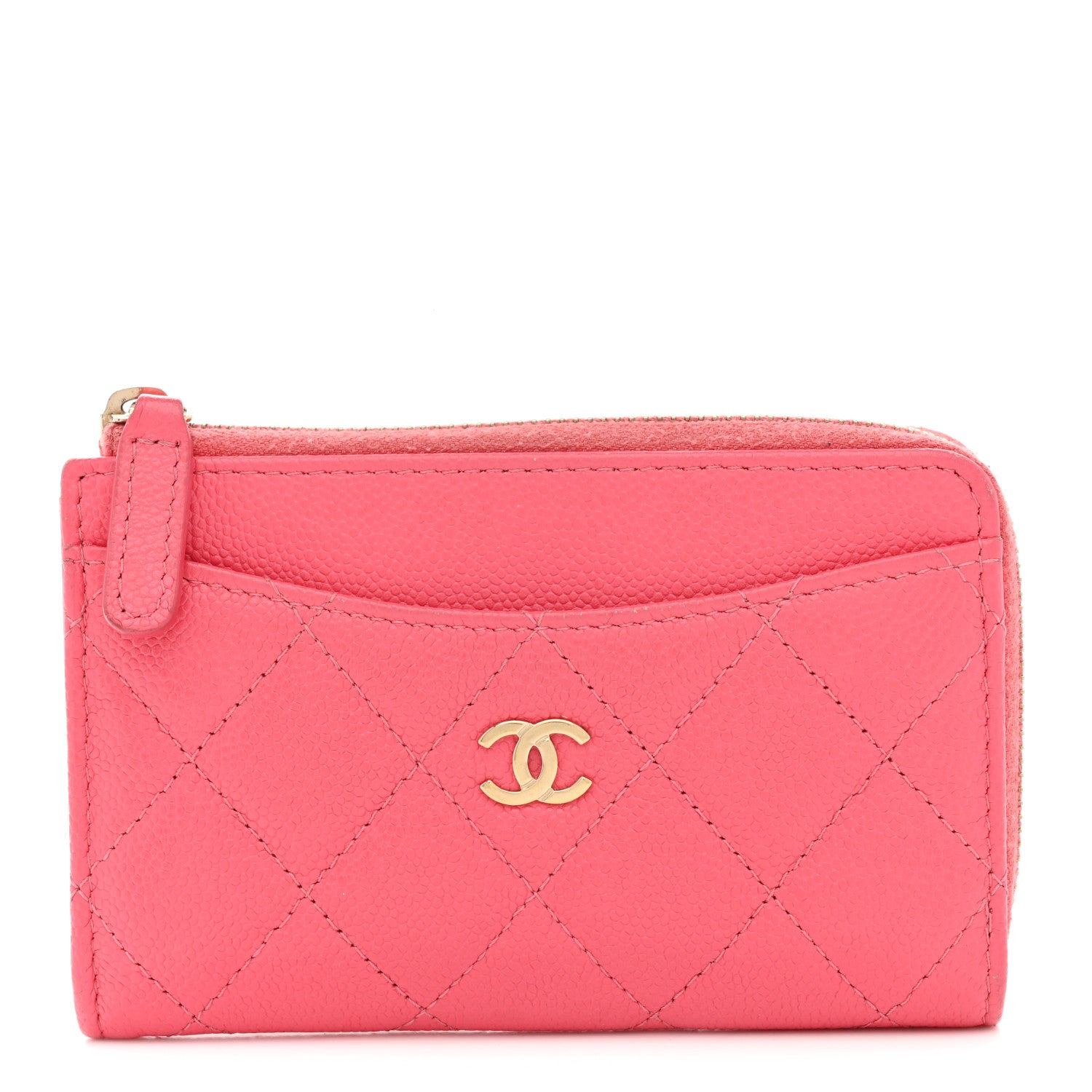 Chanel Caviar Quilted CC Zip Around Card Holder Pink 1806870