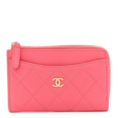 Chanel Caviar Quilted CC Zip Around Card Holder Pink 1 of 7