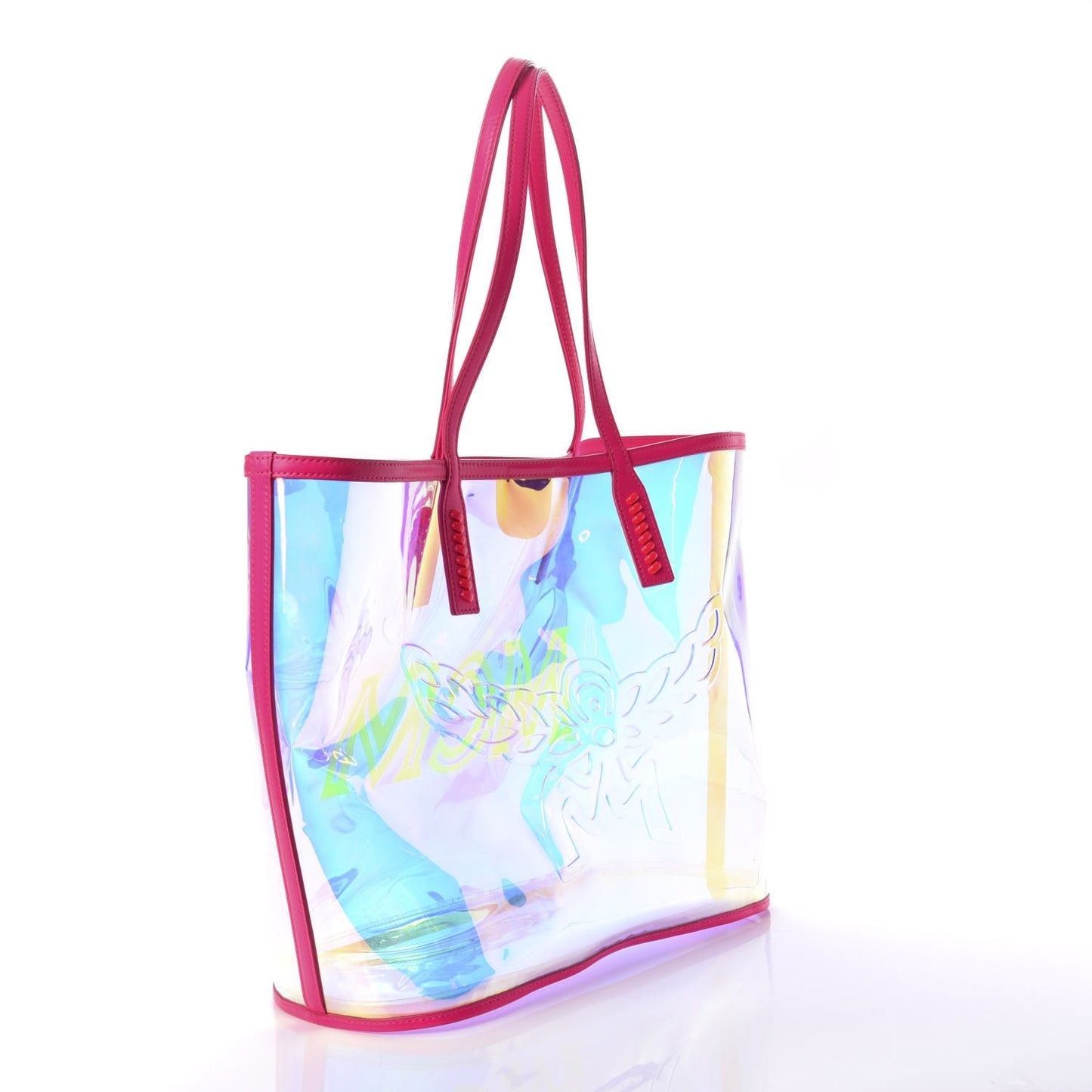 Iridescent PVC Shopper Tote Neon Pink Hologram
