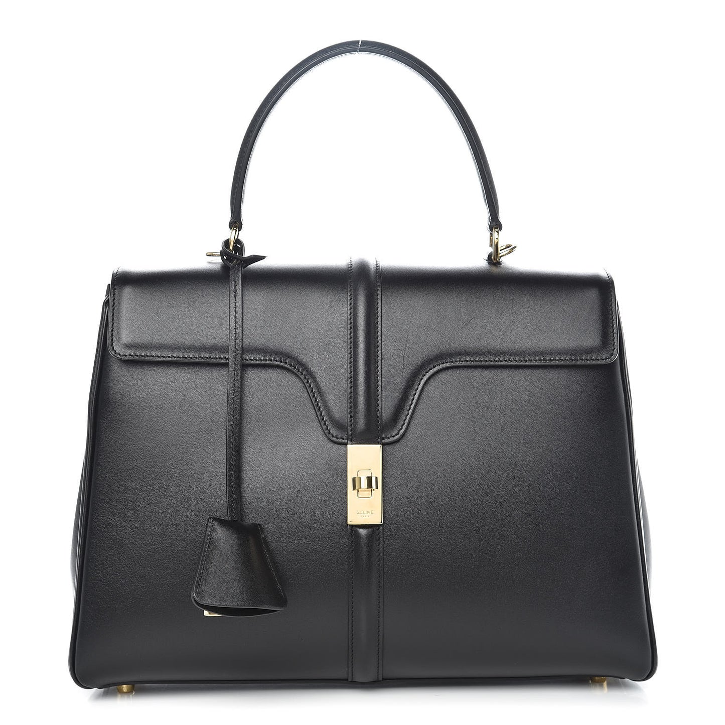 Satinated Calfskin Medium 16 Top Handle Bag Black