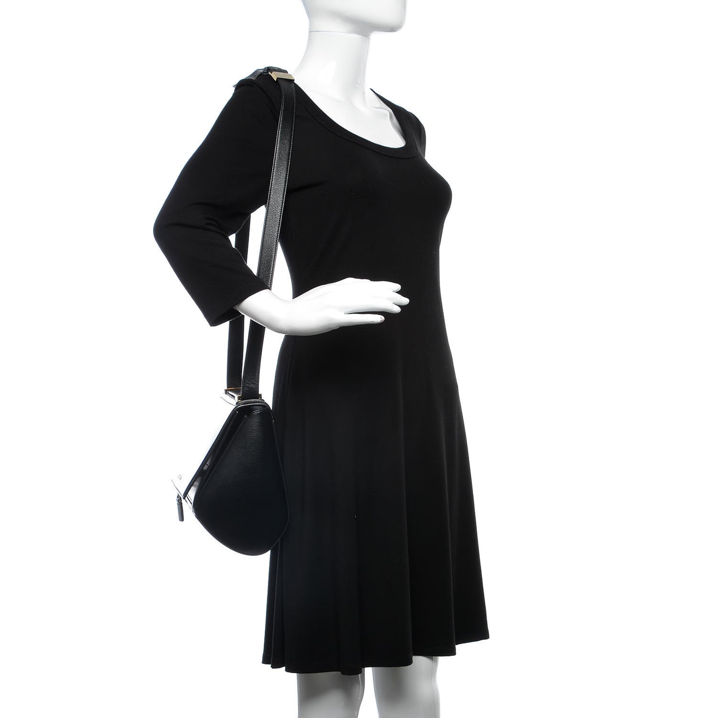 Textured Calfskin Medium Pandora Box Crossbody Bag Black