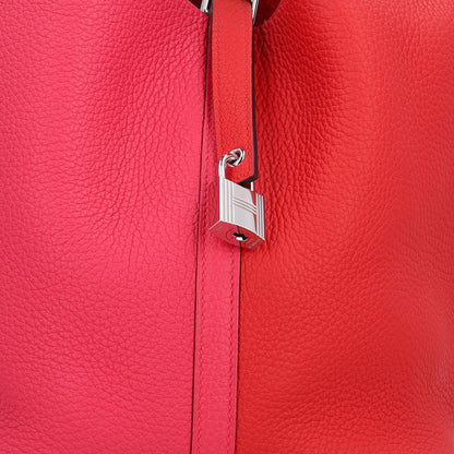 Hermes Taurillon Clemence Casaque Picotin Lock 22 MM Rouge De Coeur Rose Extreme Bleu Zanzibar 8 of 10