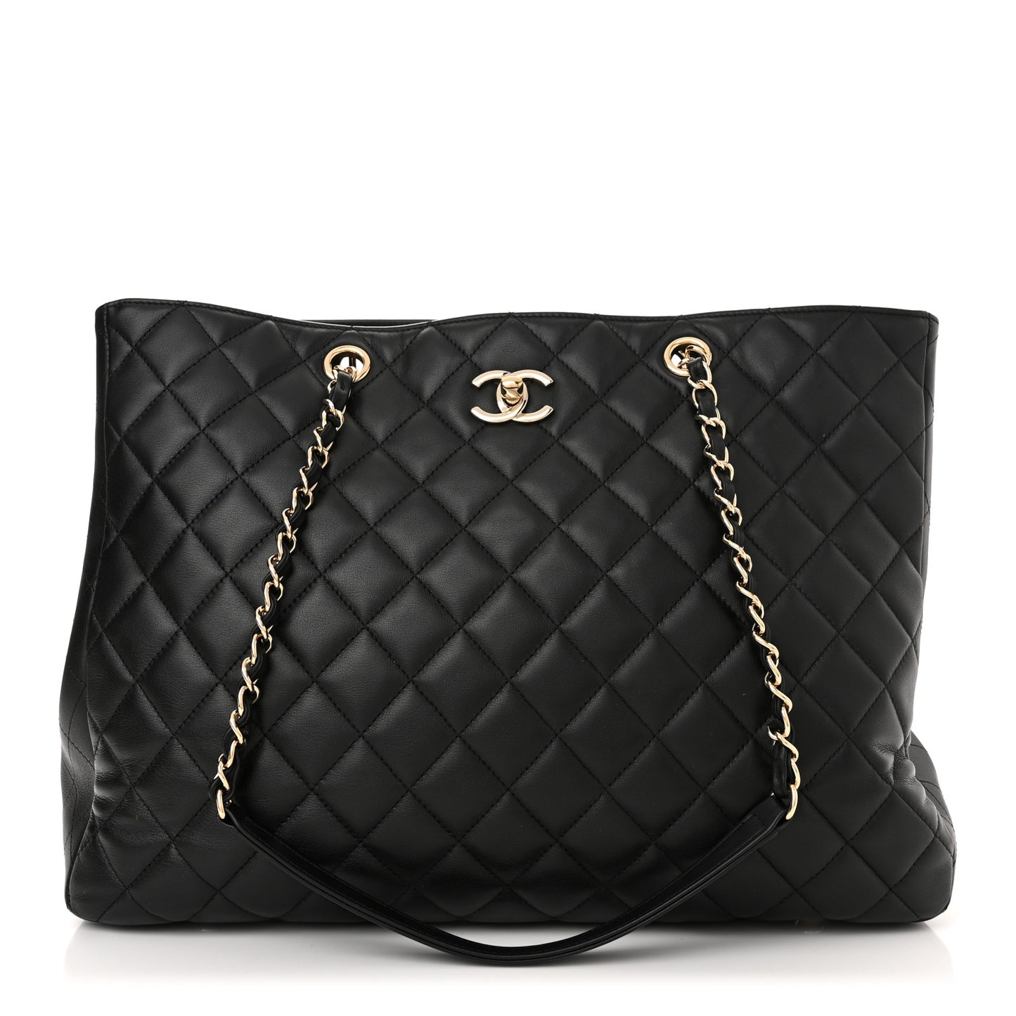 Calfskin Quilted Large Classic Shopping Tote Black