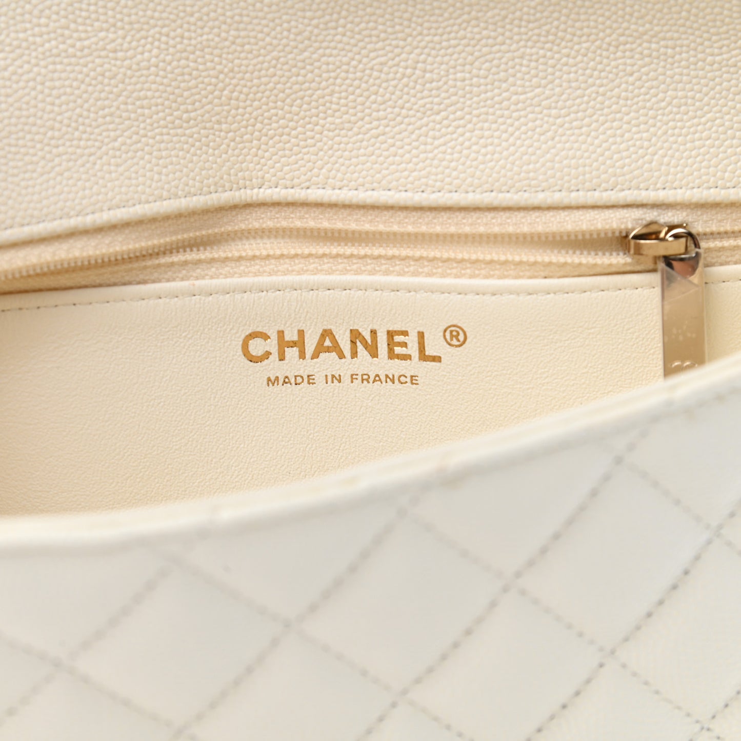 Caviar Quilted Flap Clutch White