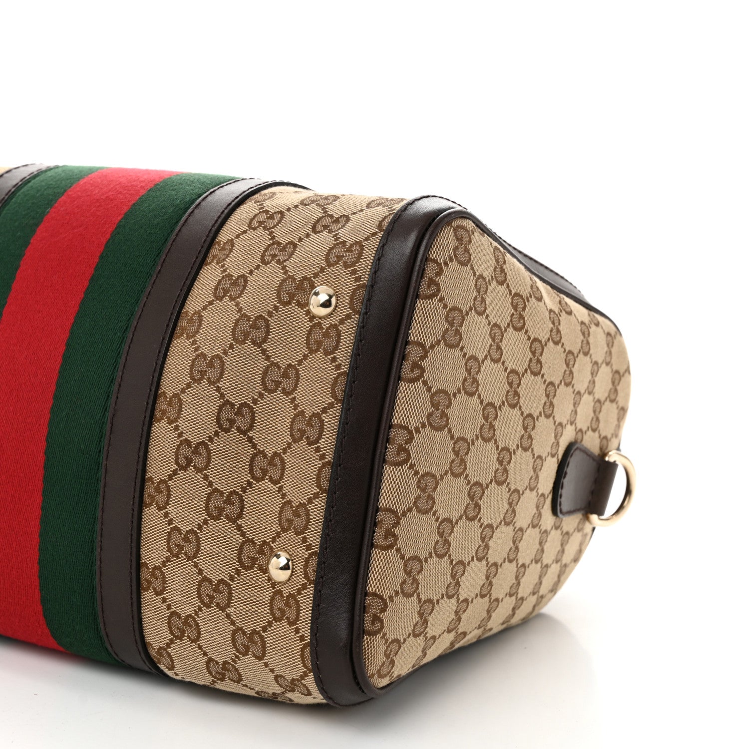 Gucci Monogram Selleria Calfskin Vintage Web Medium Boston Beige Ebony Cocoa 10 of 10