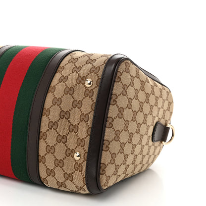 Gucci Monogram Selleria Calfskin Vintage Web Medium Boston Beige Ebony Cocoa 10 of 10