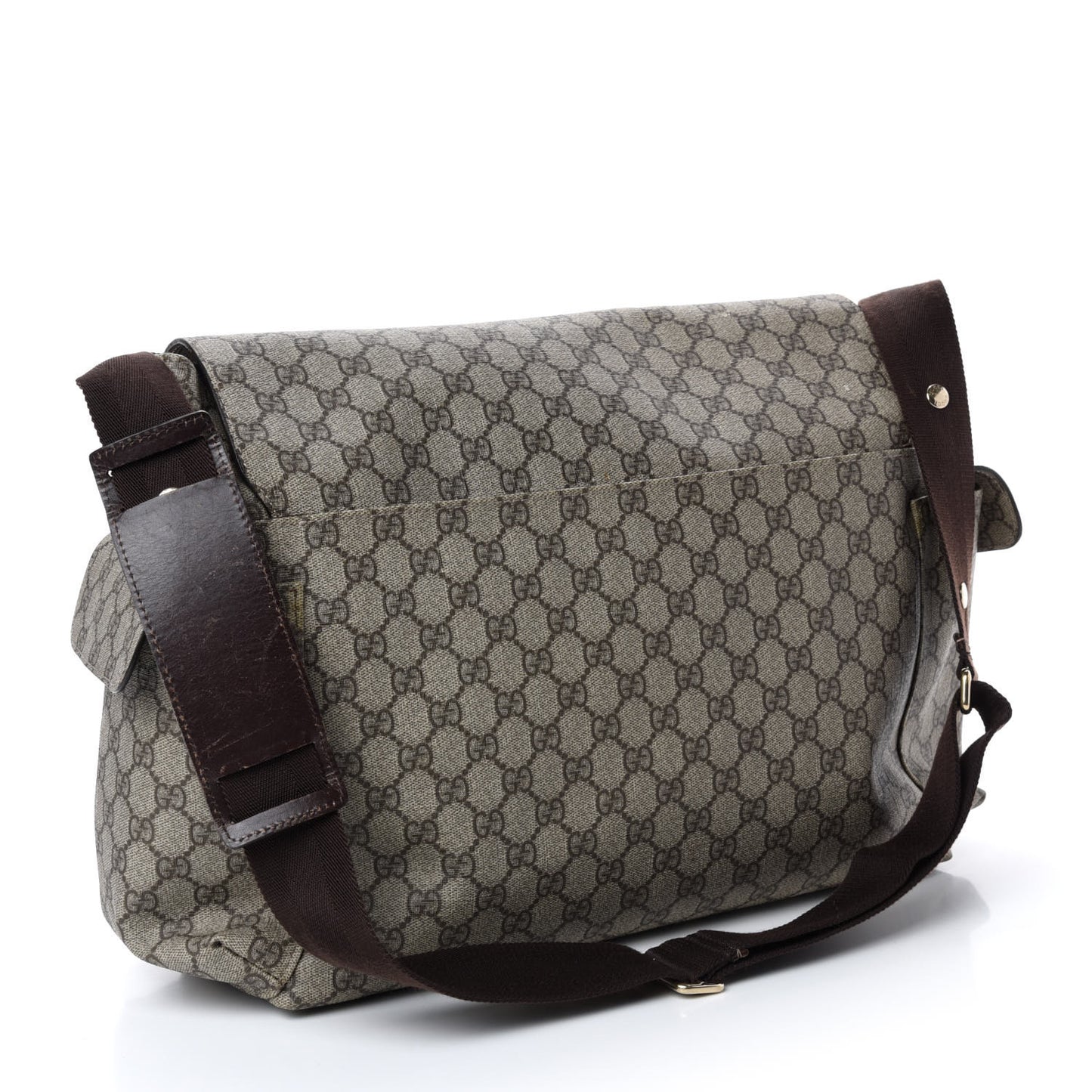 GG Supreme Monogram Selleria Calfskin Messenger Diaper Bag Beige Ebony Cocoa Dark Chocolate