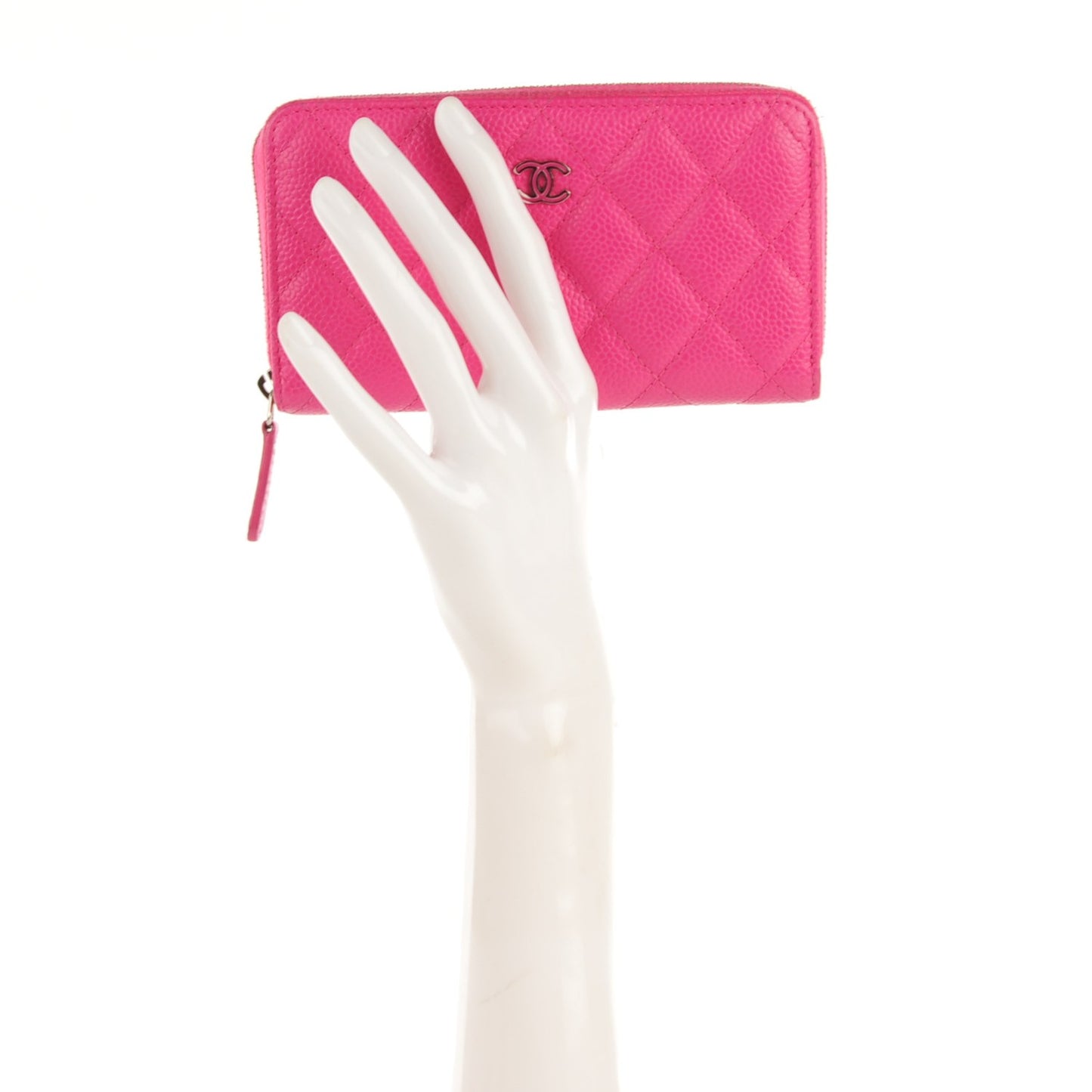 Caviar Quilted Small Zip Around Wallet Fuchsia
