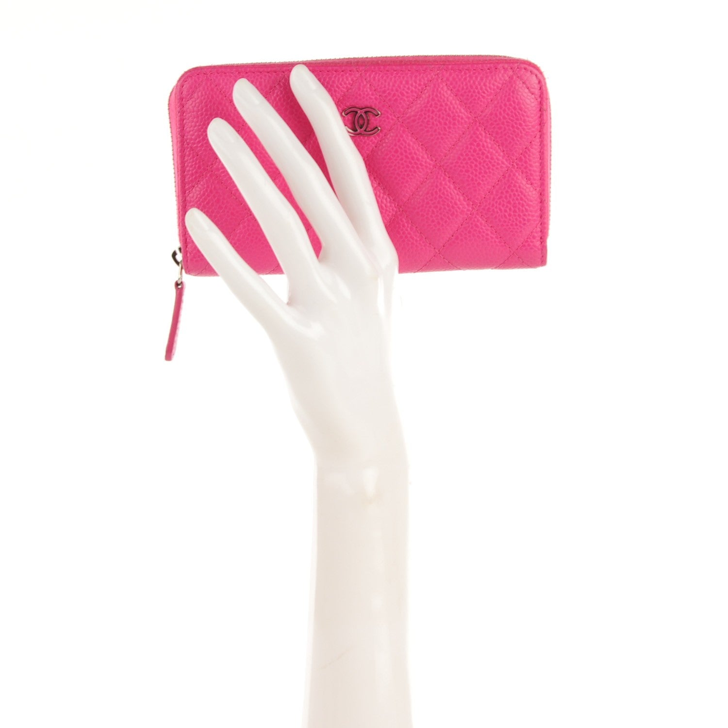 Chanel Caviar Quilted Small Zip Around Wallet Fuchsia 2 of 8