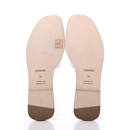 Hermes Box Calfskin Oran Sandals 38 White 5 of 9