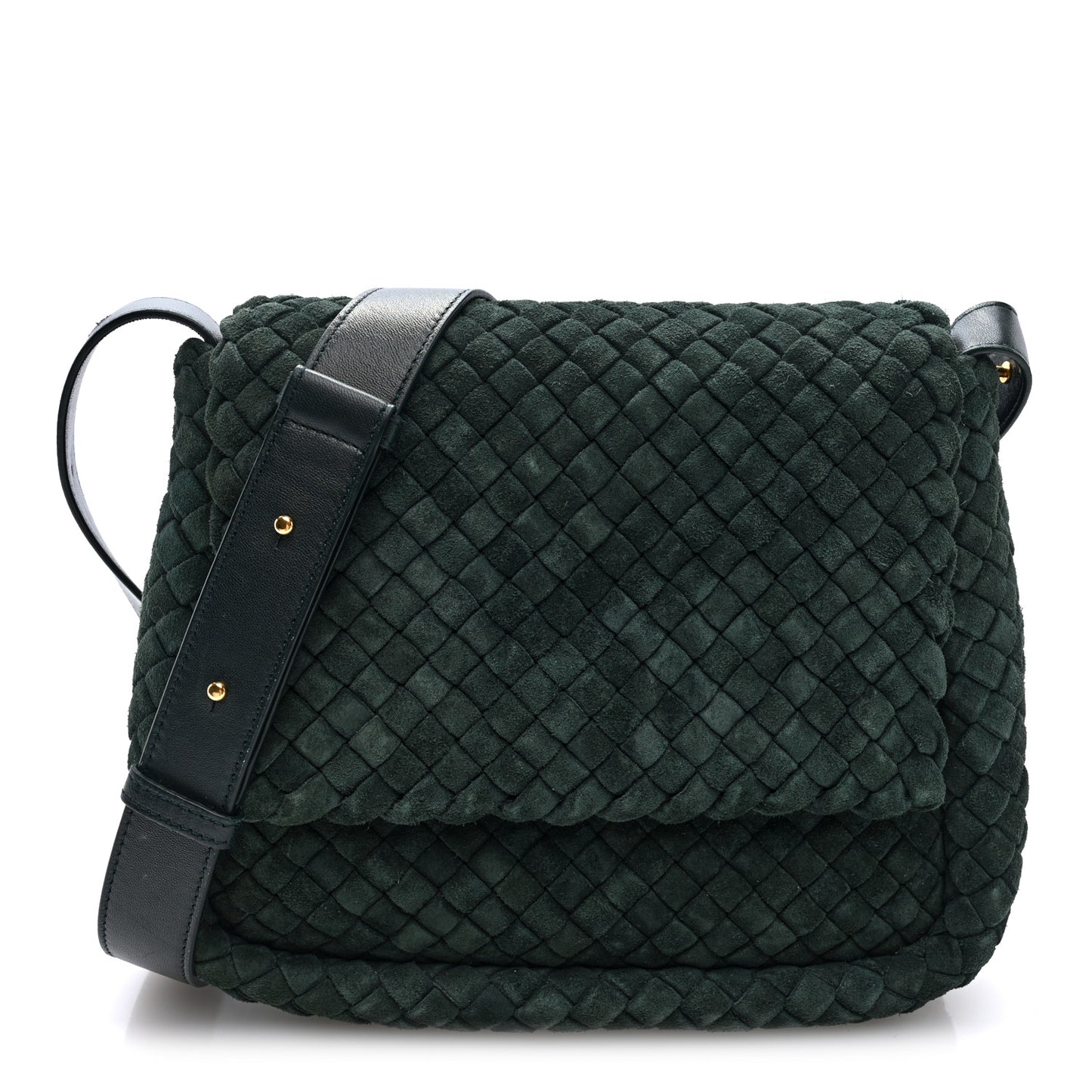 Suede Intrecciato Small Cobble Messenger Bag Emerald Green