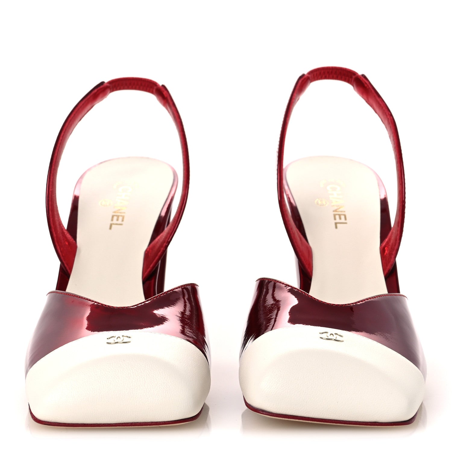 Chanel Laminated Calfskin Lambskin Cap Toe CC Slingback Pumps 39