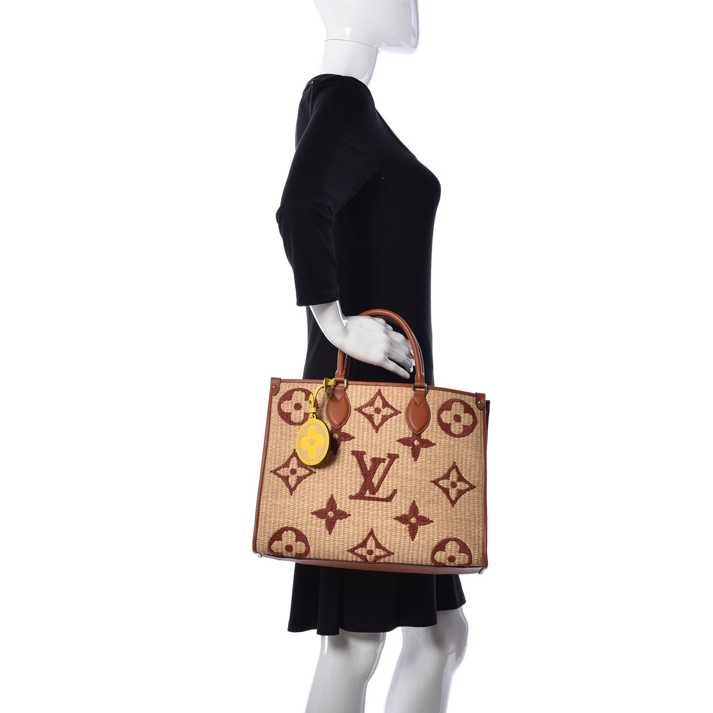 Raffia Calfskin Monogram Giant Onthego MM Tan