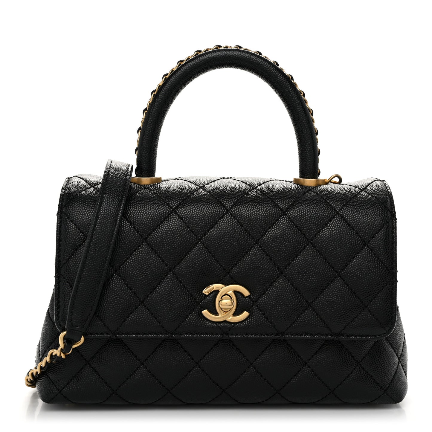 Caviar Quilted Mini Coco Chain Handle Flap Black