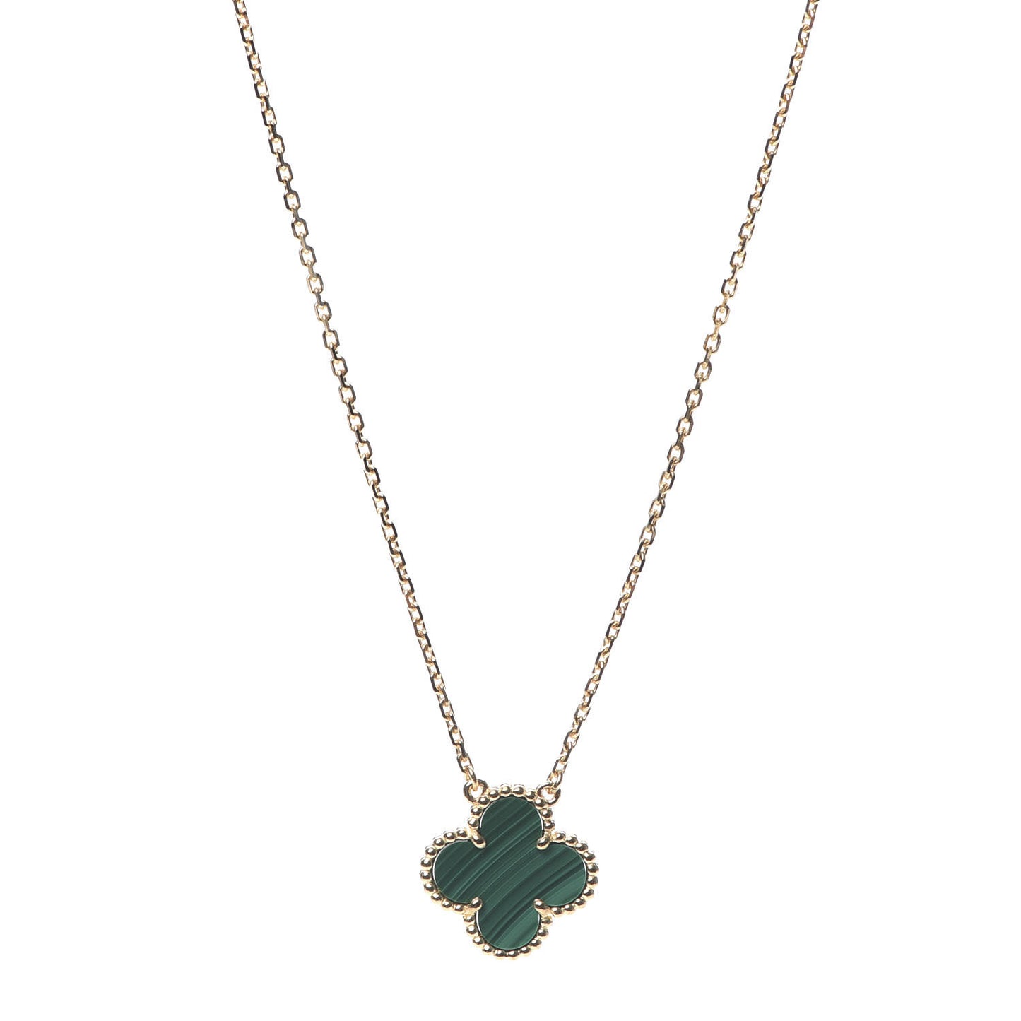 18K Yellow Gold Malachite Vintage Alhambra Pendant Necklace