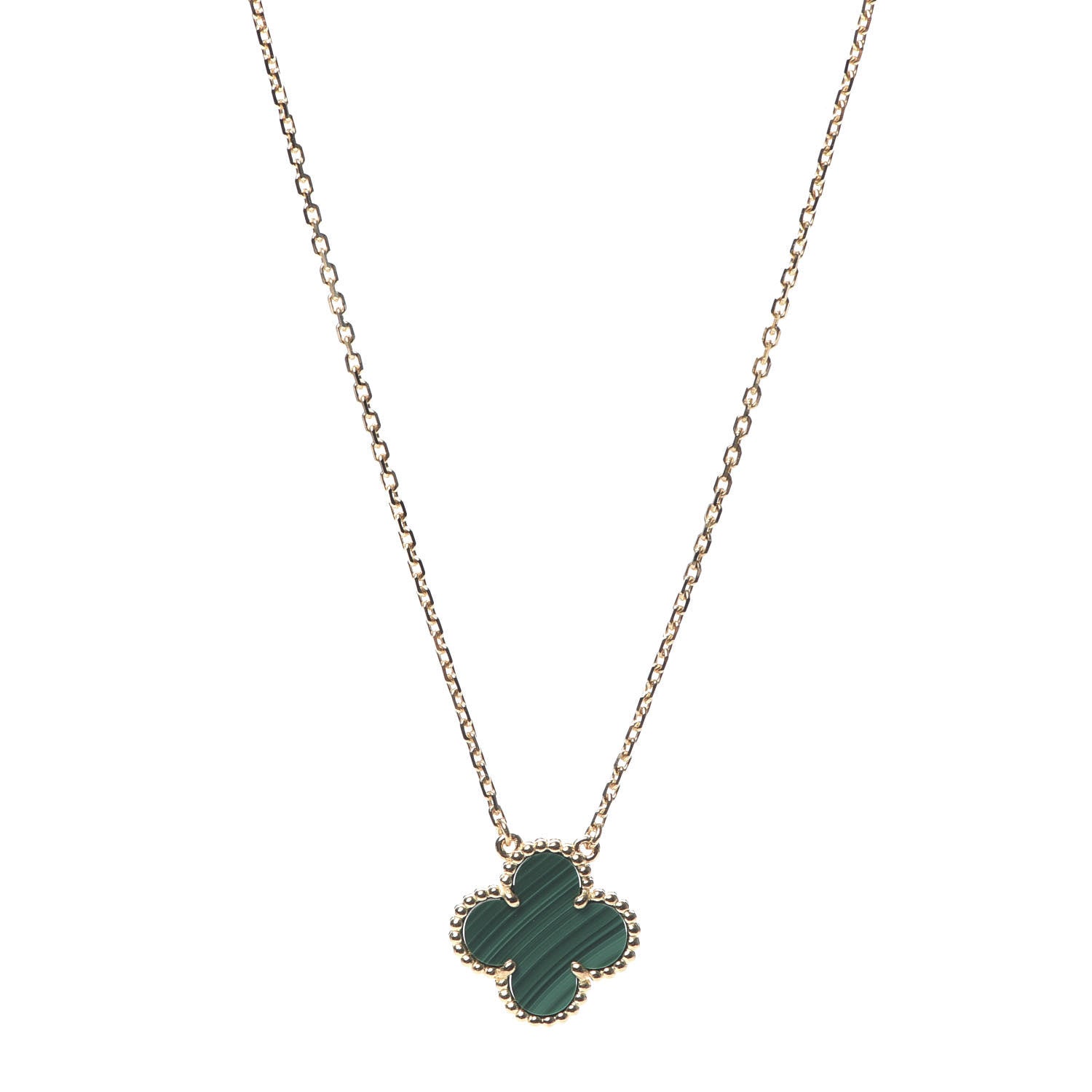 Van Cleef & Arpels 18K Yellow Gold Malachite Vintage Alhambra Pendant Necklace 1 of 8