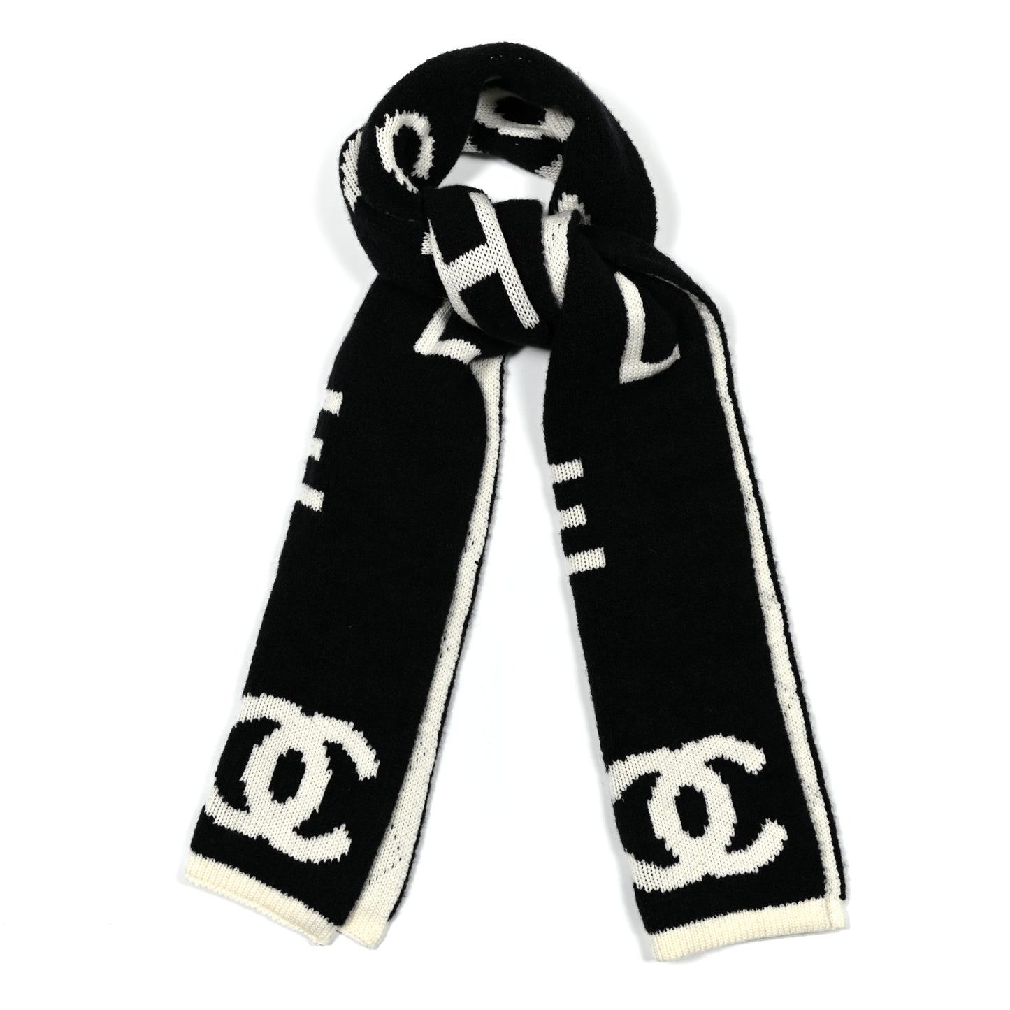 Wool Cashmere Silk CC Scarf Black White