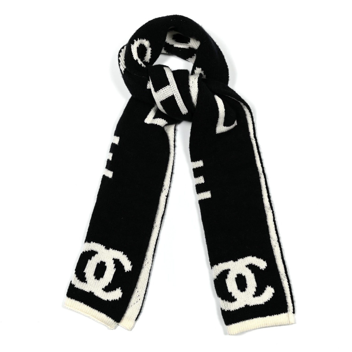 Chanel Wool Cashmere Silk CC Scarf Black White 1 of 3