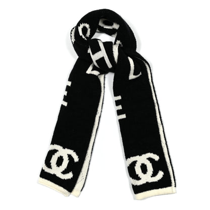 Chanel Wool Cashmere Silk CC Scarf Black White 1 of 3