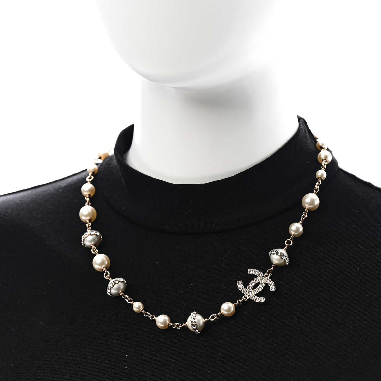 Crystal Pearl CC Short Necklace Gold