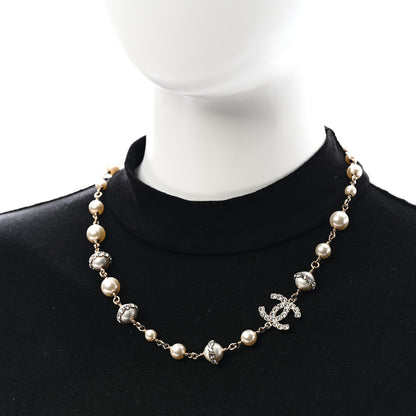 Chanel Crystal Pearl CC Short Necklace Gold 2 of 4