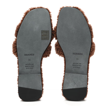 Hermes Woolskin Oran Sandals 36 Cognac 5 of 8