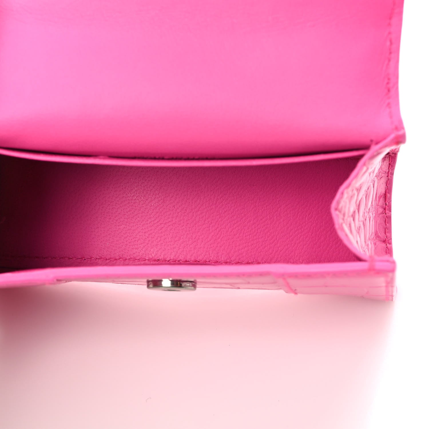 Balenciaga Shiny Calfskin Crocodile Embossed Hourglass Top Handle Bag Mini with Chain Neon Pink 5 of 9