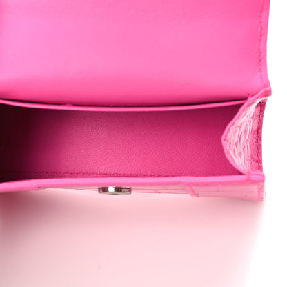 Balenciaga Shiny Calfskin Crocodile Embossed Hourglass Top Handle Bag Mini with Chain Neon Pink 5 of 9