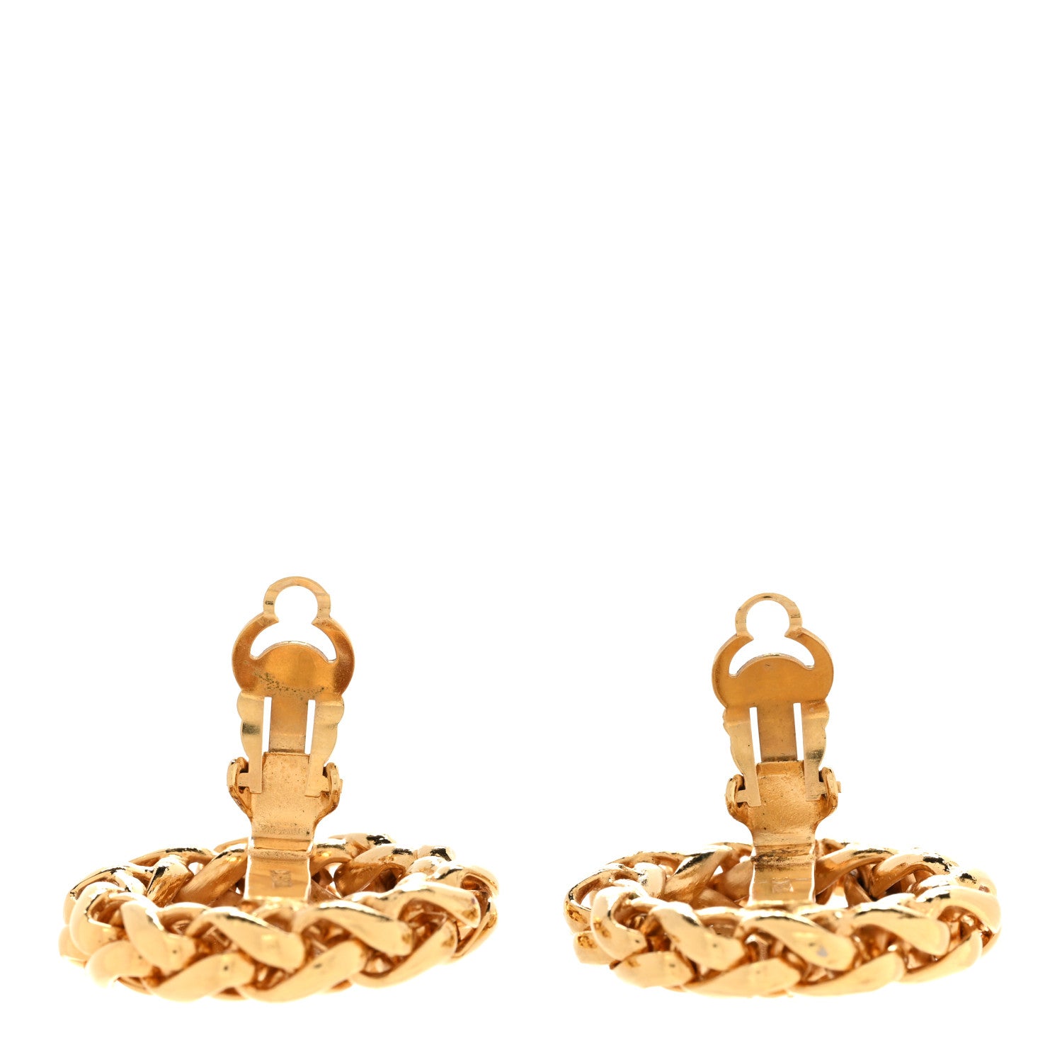 Chanel Metal Round CC Wheat Clip On Earrings Gold 3 of 5