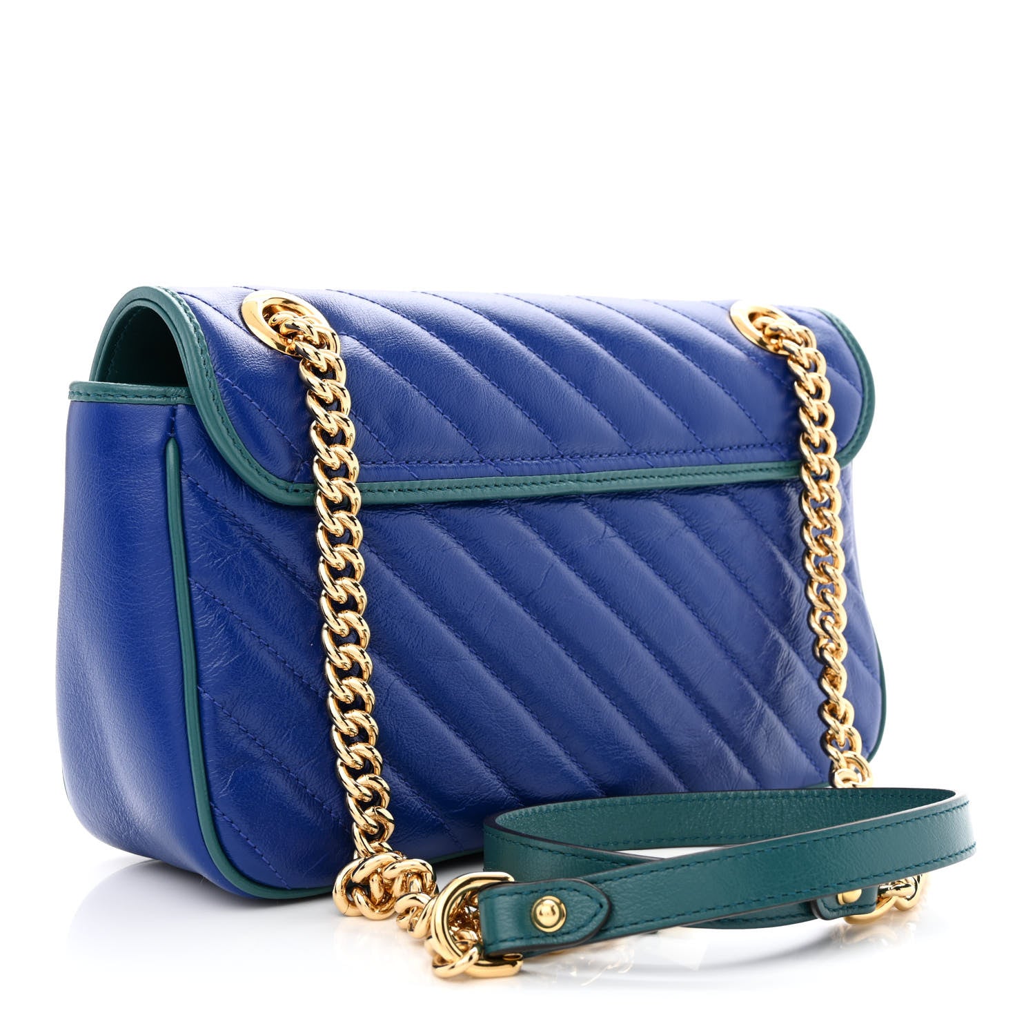 Gucci Azalea Calfskin Enamel Matelasse Diagonal Small Torchon GG Marmont Shoulder Bag Imperial Blue Pavone 2 of 10