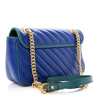 Gucci Azalea Calfskin Enamel Matelasse Diagonal Small Torchon GG Marmont Shoulder Bag Imperial Blue Pavone 2 of 10