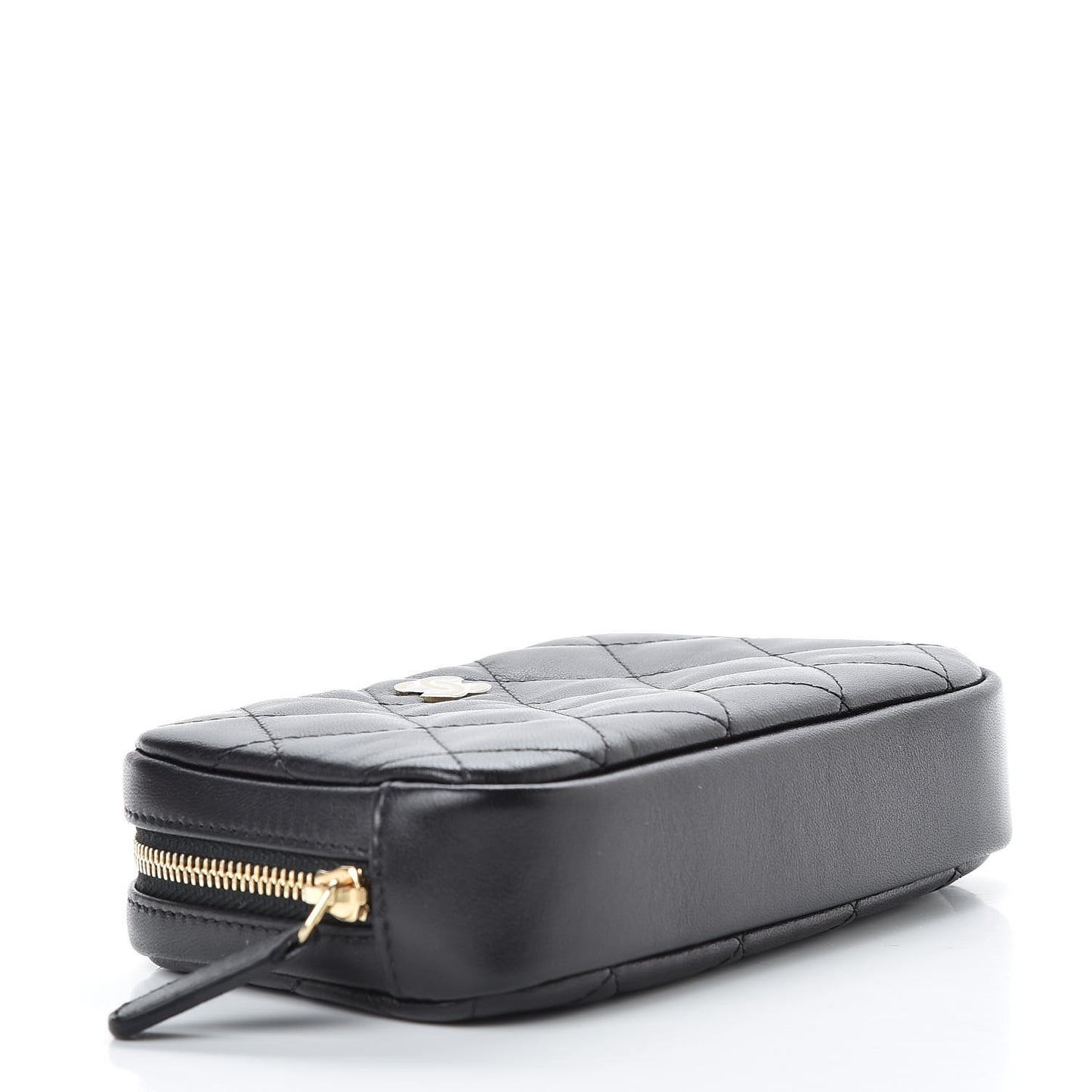 Lambskin Quilted Small Curvy Pouch Cosmetic Case Black