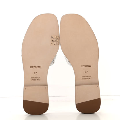 Hermes Calfskin Perforated Oran Sandals 37 White 6 of 11