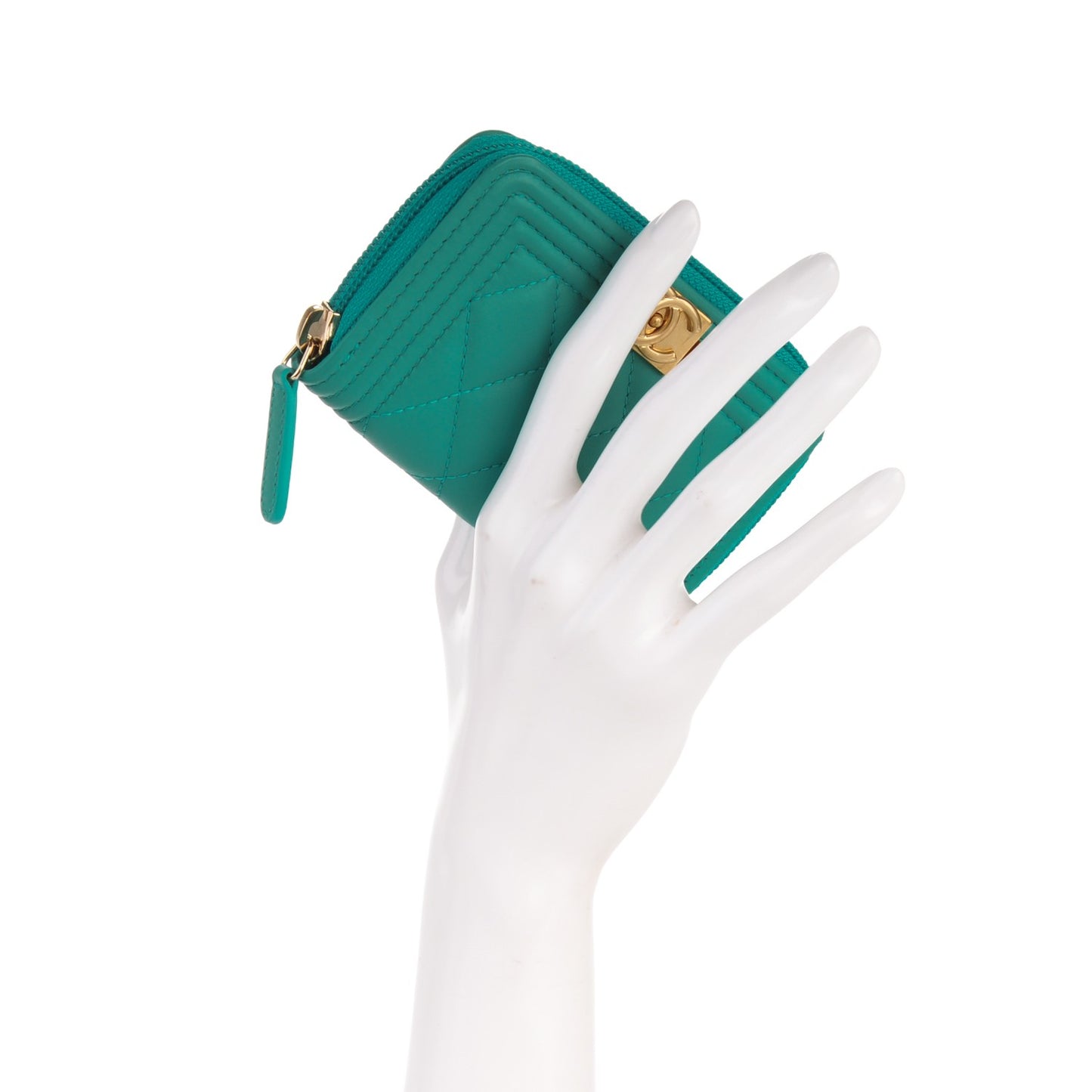 Calfskin Quilted Boy Zip Around Coin Purse Wallet Turquoise