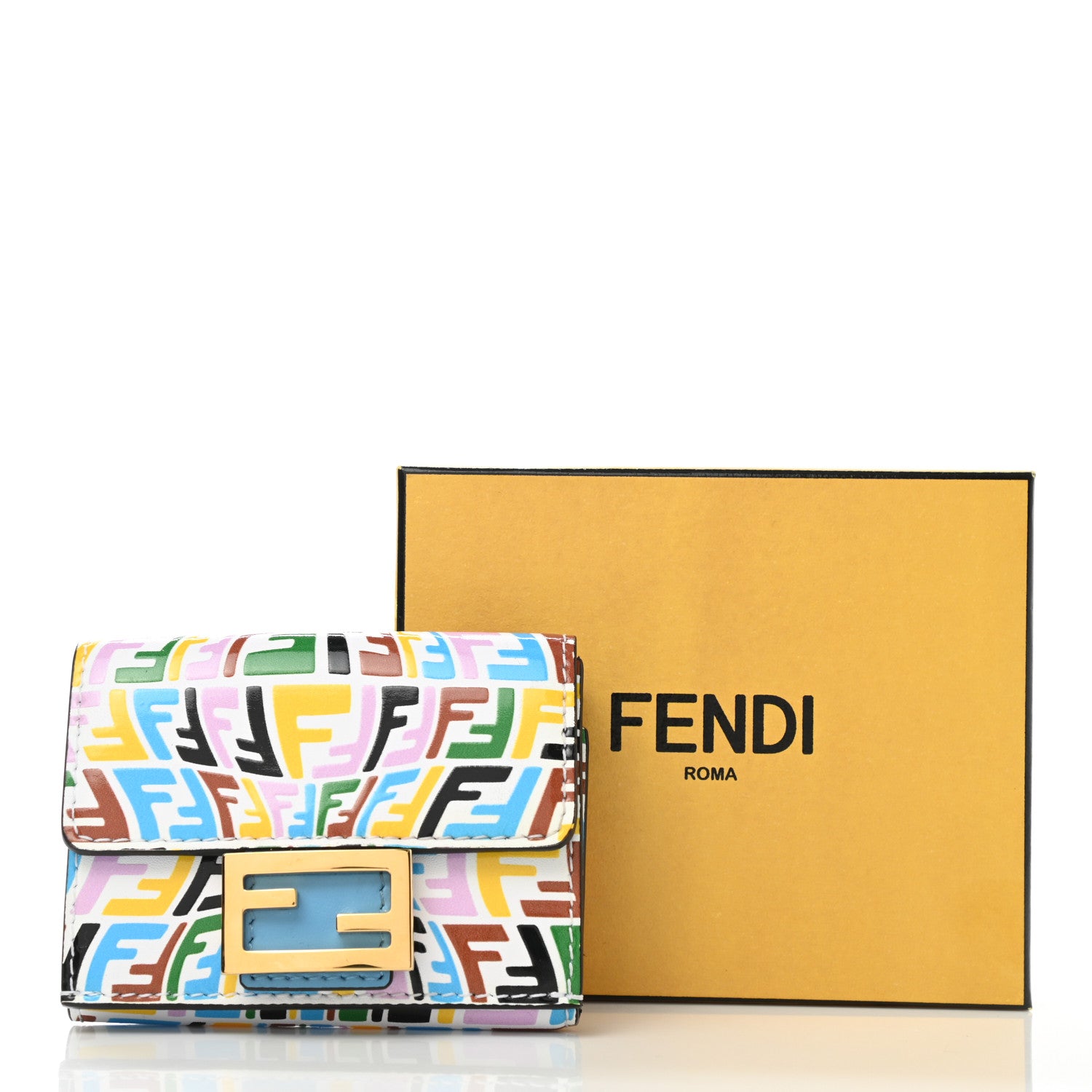 Fendi X SARAH COLEMAN Vitello FF Fish Eye Tri-Fold Wallet Multicolor Cyber Blue 8 of 8
