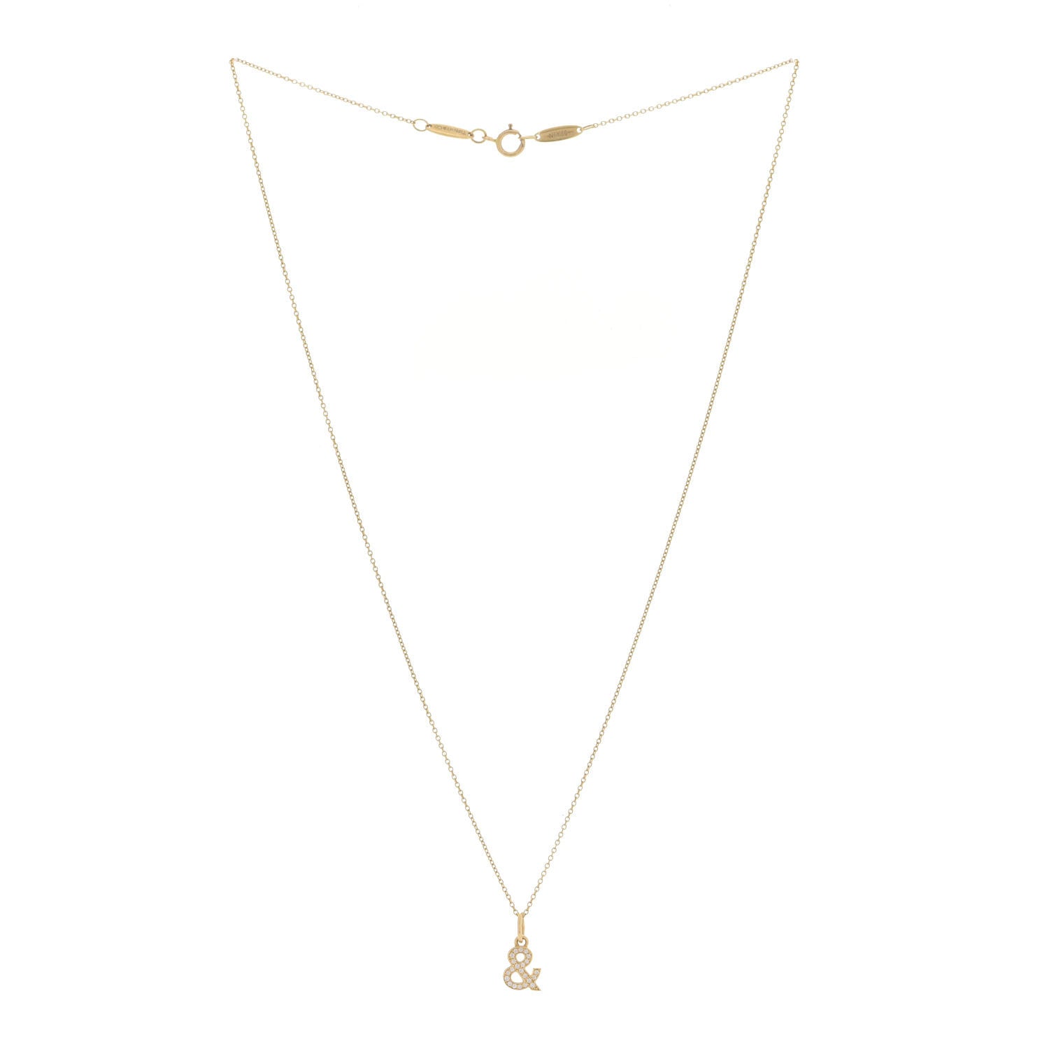Tiffany 18K Yellow Gold Diamond Ampersand Pendant Necklace 3 of 7