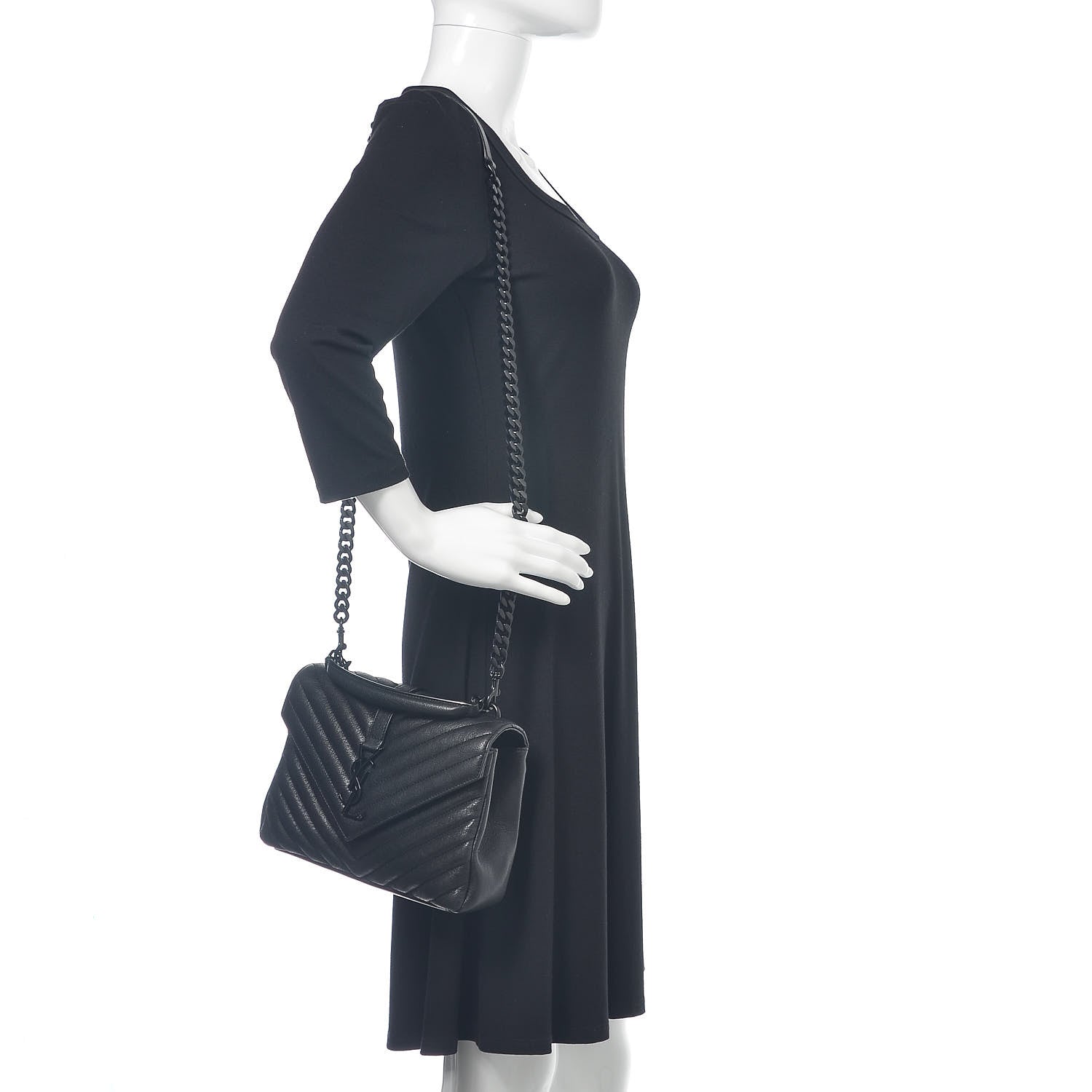 Saint Laurent Sheepskin Matelasse Chevron Monogram Monochrome Medium College Bag Black 2 of 14