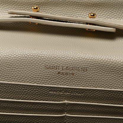 Saint Laurent Grain De Poudre Matelasse Chevron Monogram Chain Wallet Crema Soft 6 of 9