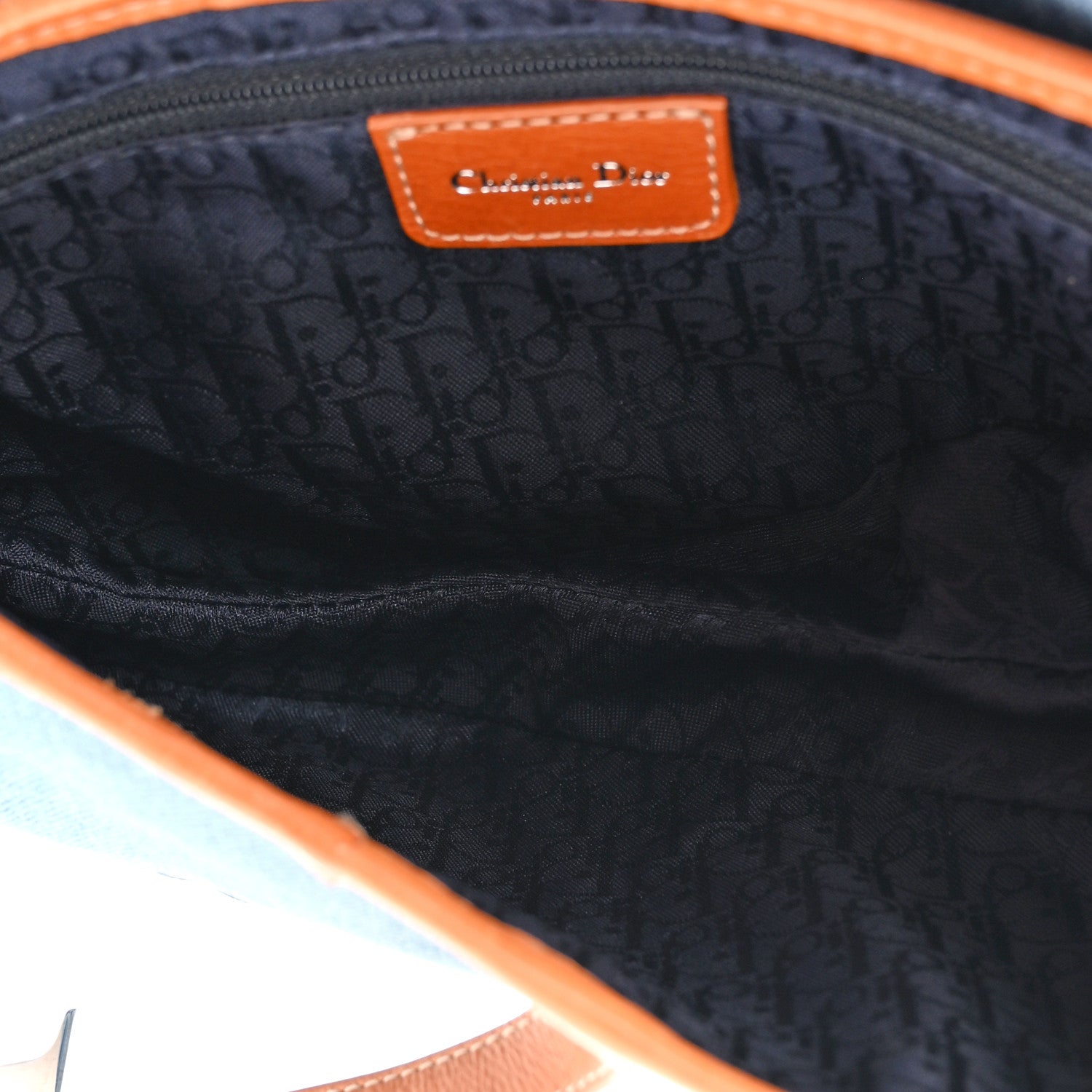 Christian Dior Denim Embroidered Saddle Bag Blue 5 of 13