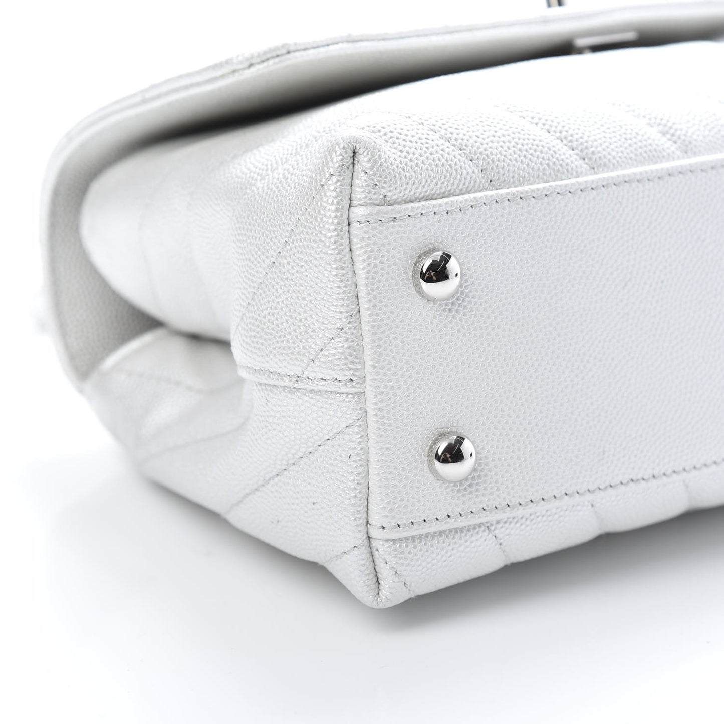 Iridescent Caviar Chevron Quilted Mini Coco Handle Flap White