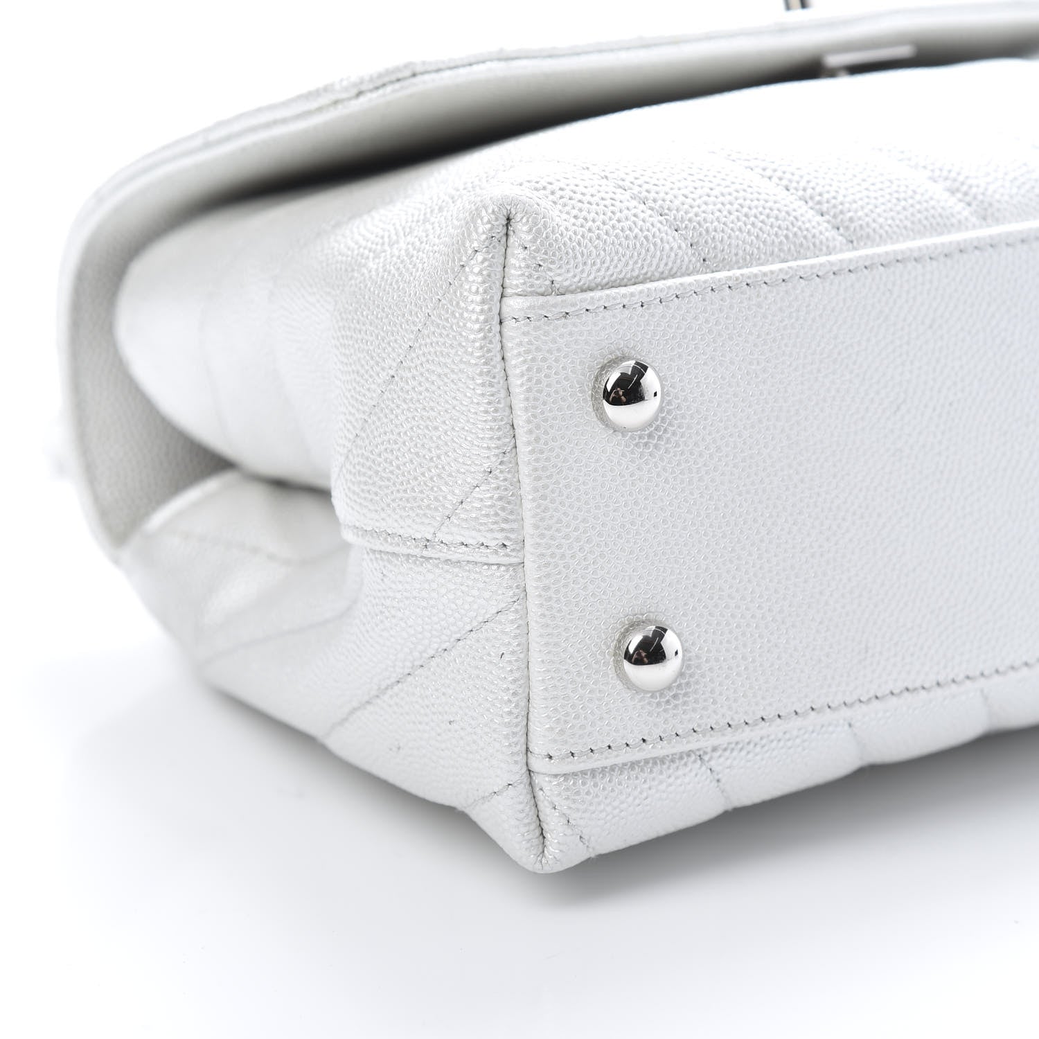 Chanel Iridescent Caviar Chevron Quilted Mini Coco Handle Flap White 9 of 11
