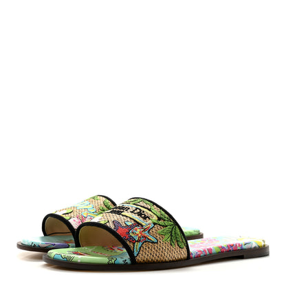Christian Dior Raffia Cotton Embroidered Souvenir Capri Dway Mules Slide Sandals 39.5 Capri 4 of 10