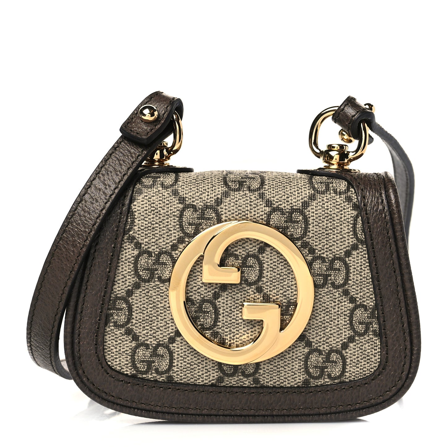 GG Supreme Monogram Textured Dollar Calfskin Blondie Card Case Wallet with Strap Beige Ebony New Acero