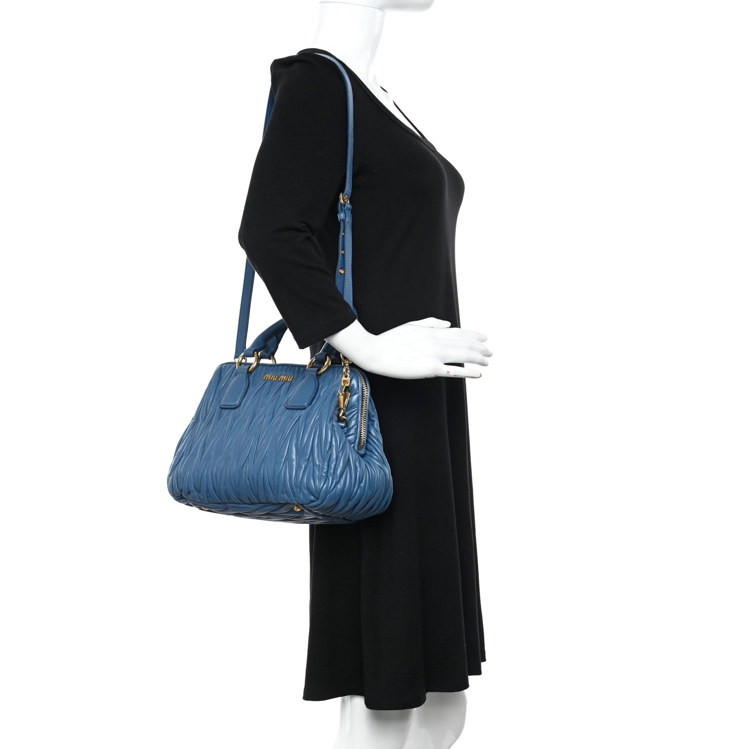 Miu Miu Nappa Matelasse Top Handle Bowler Cobalto 2 of 10