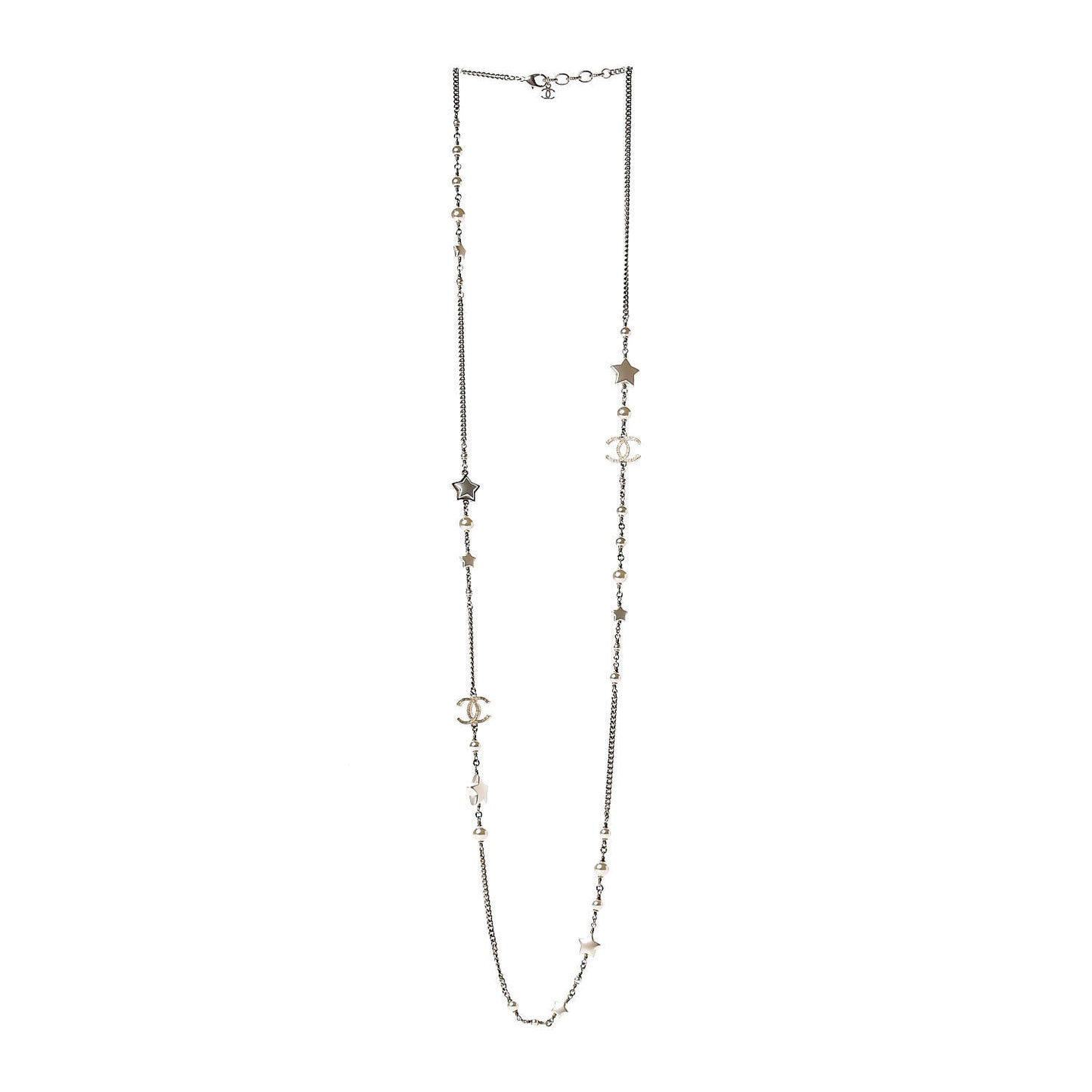 Pearl Beaded Star CC Long Necklace Gold