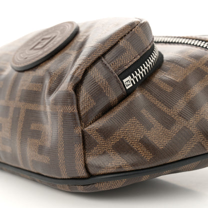 Fendi Glazed Fabric Vitello Century FF 1974 Stamp Patch Mens Pocket Belt Bag Mogano Panna Black 10 of 10