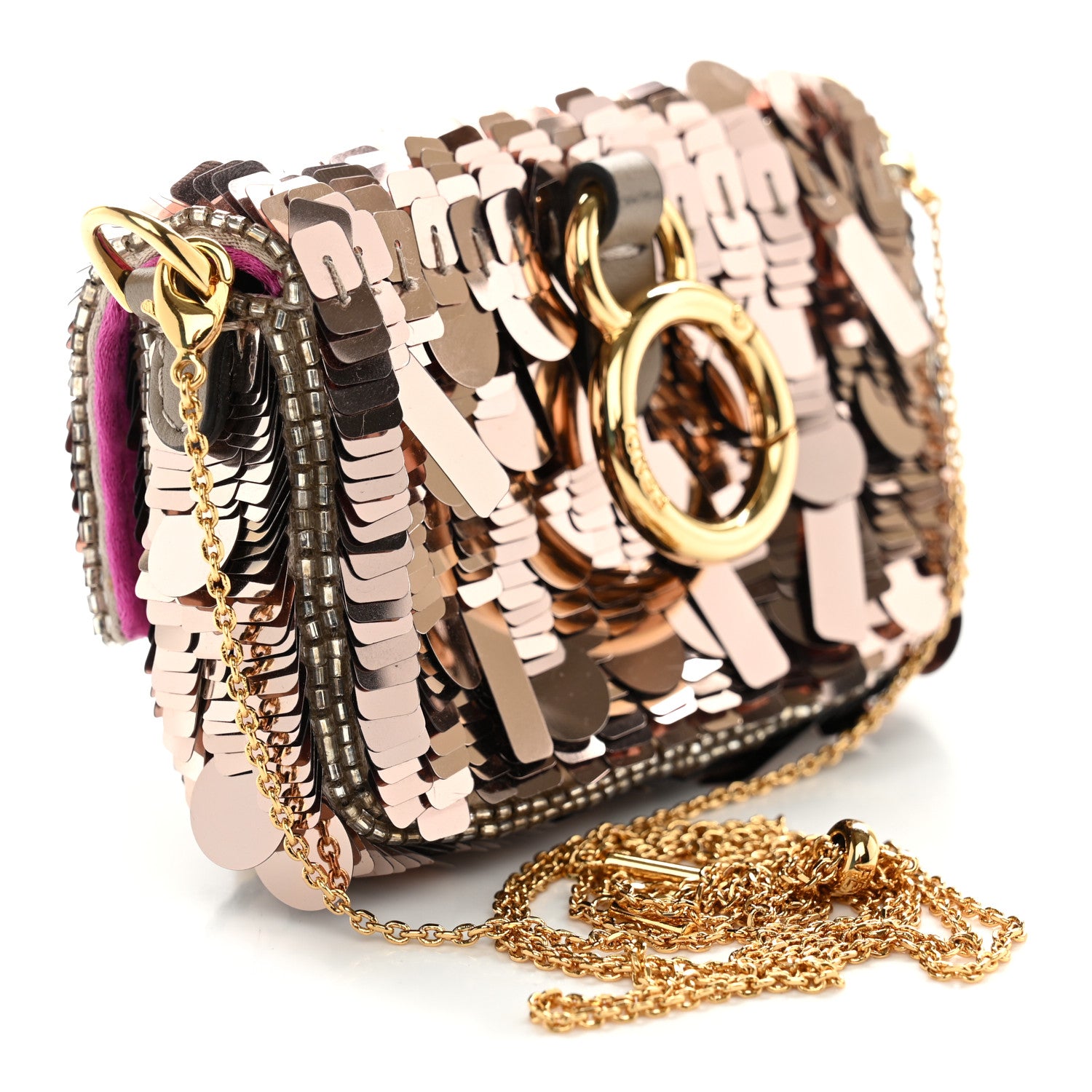 Fendi Sequin Paillettes Shiny Nappa Sex and the City Nano Maxi Buckle Baguette Charm Tortora 3 of 12